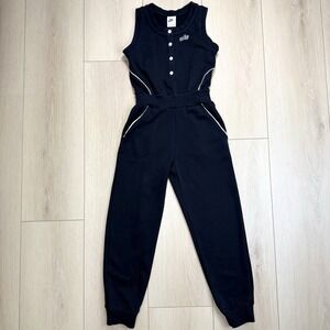 Nike Women's SZ M Black Sleeveless Jumpsuit Romper Snap Front Jogger Athleisure